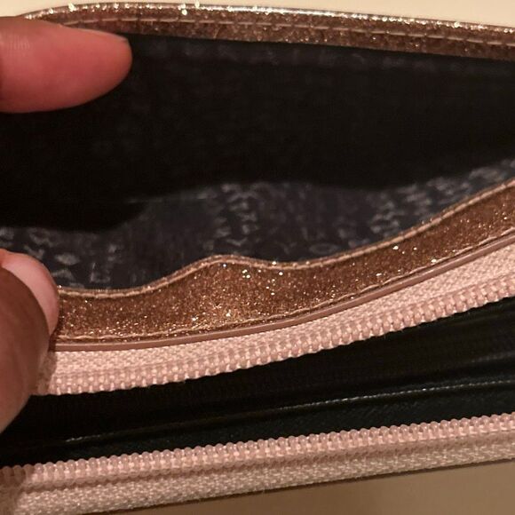 Kate Spade Zip Around Long Wallet Pink All Over Glitter Girlie Sparkle Evening - Picture 11 of 14